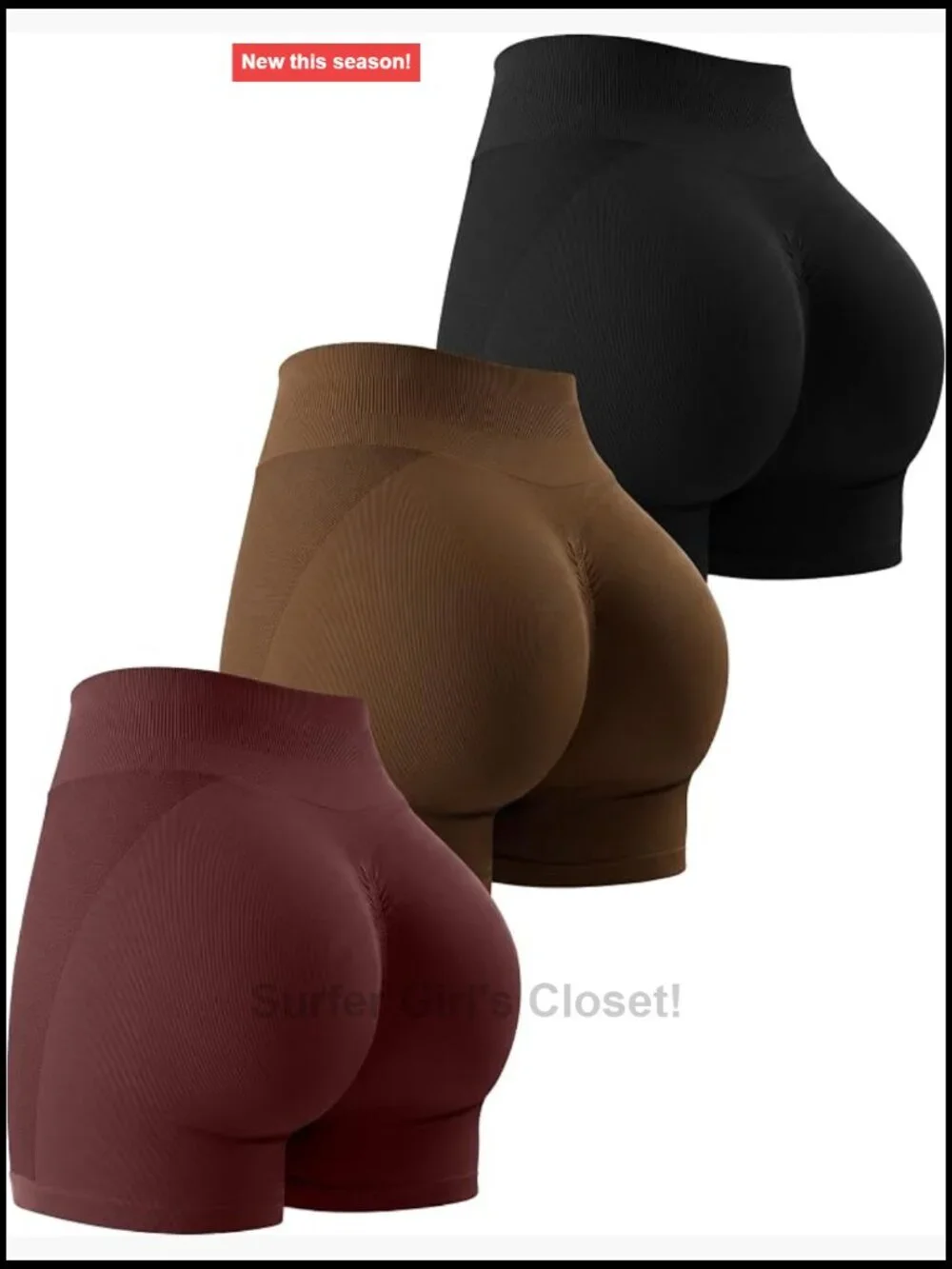 3 Piece Seamless High Waist Butt Lifting Scrunch Yoga Gym Shorts Set